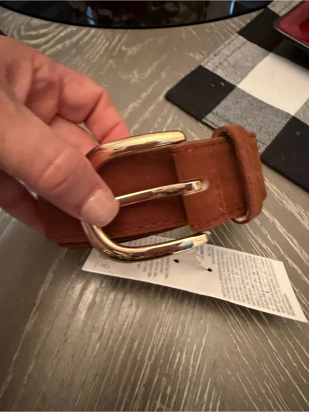Zara Tan/Brown Leather Belt with Gold-Tone Buckle